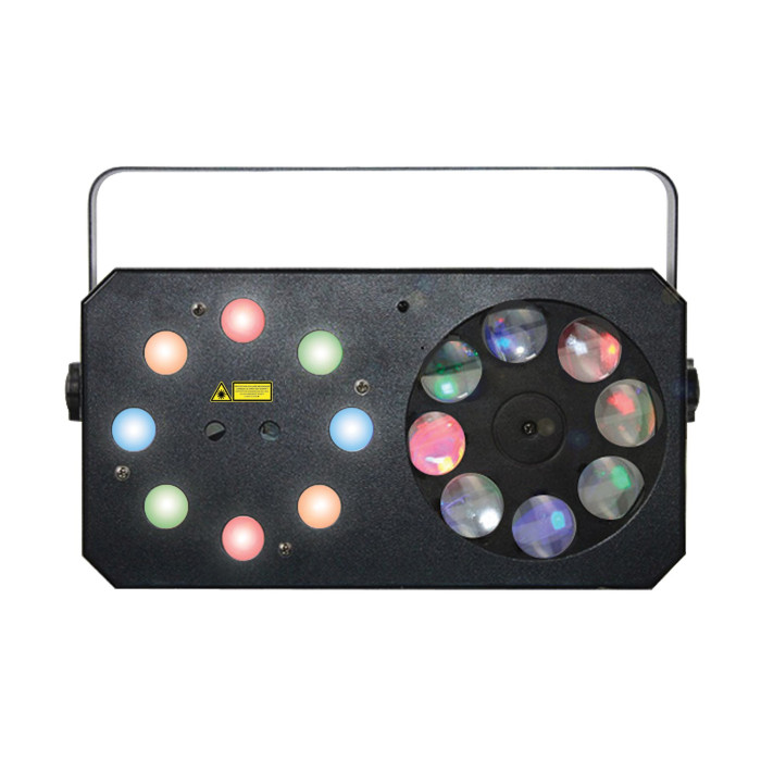 Jeux de lumières 3-en-1 : Wash, Gobos Moonflower, Laser multipoints