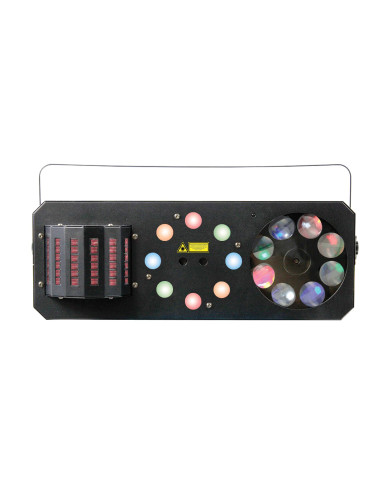 Jeux de lumière 4-en-1 : Derby, Wash, Gobos Moonflower, Laser multipoints Rouge et Vert