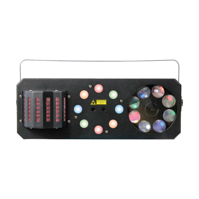 Jeux de lumières 4-en-1 : Derby, Wash, Gobos Moonflower, Laser multipoints