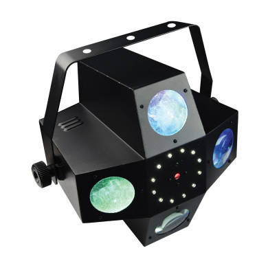 Jeux de lumière 3-en-1 : Strobe, Beam Moonflower, Laser multipoints