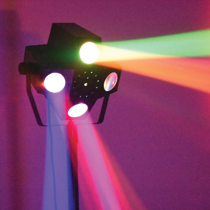 Jeux de lumière 3-en-1 : Strobe, Beam Moonflower, Laser multipoints