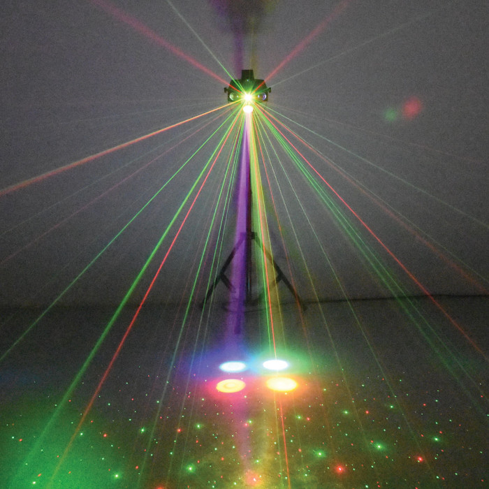Jeux de lumière 3-en-1 : Strobe, Beam Moonflower, Laser multipoints