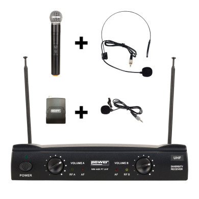 Simple micro main UHF + micro serre-tête + micro-cravate + émetteur de poche PT UHF – Freq 824-827.5 MHZ