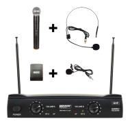 Simple micro main UHF + micro serre-tête + micro-cravate + émetteur de poche PT UHF – Freq 824-827.5 MHZ