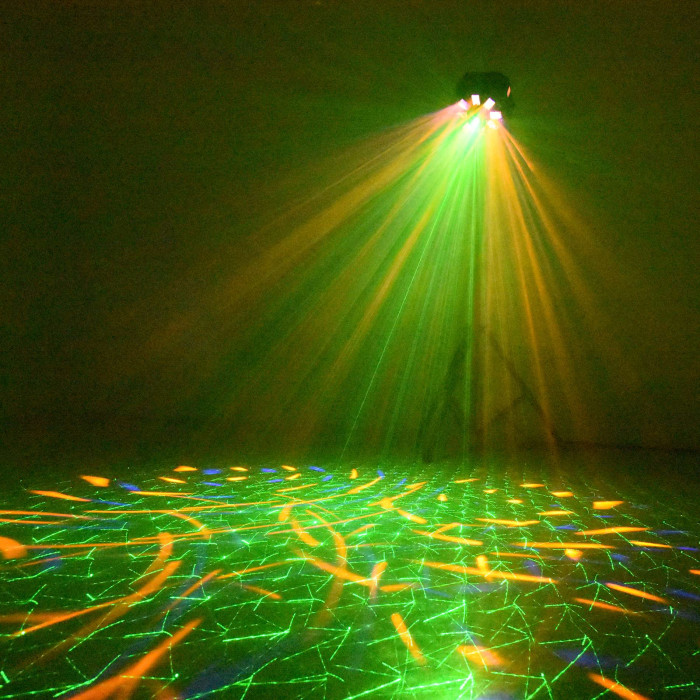 Jeux de lumière 4-en-1 : Multi-faisceaux,Wash, Strobe, Laser multipoints Rouge et Vert