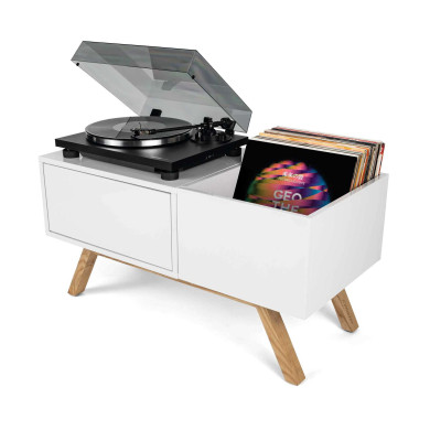 Meuble blanc rétro pour 130 vinyles
