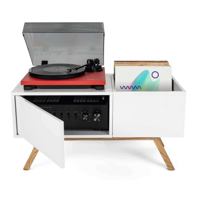 Meuble blanc rétro pour 130 vinyles