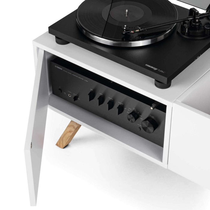 Meuble blanc rétro pour 130 vinyles