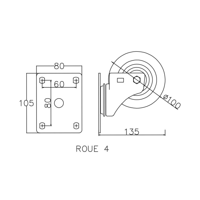Roue Flight case 4 Pouces