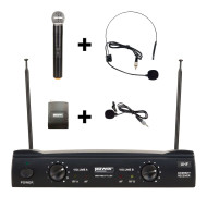 Double micro main + serre-tête + cravate UHF - Fréq. 641.25-648.55 MHz