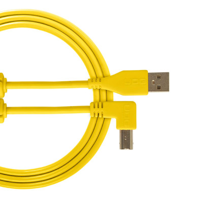 cable udg usb 2.0 a-b jaune coudé 1m