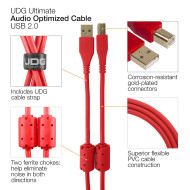 cable udg usb 2.0 a-b rouge coudé 2m