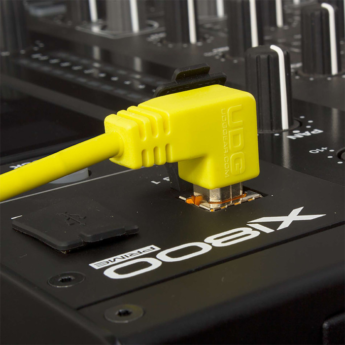 cable udg usb 2.0 a-b jaune coudé 2m
