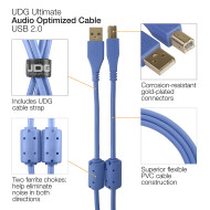 cable udg usb 2.0 a-b bleu coudé 3m