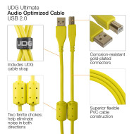 cable udg usb 2.0 a-b jaune coudé 3m