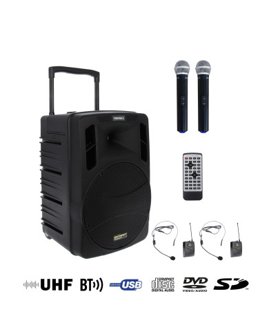 Sono Portable Lecteur CD MP3/SD/USB/DIVX/Bluetooth + 2 Micros Main et 2 Serre-Tête UHF