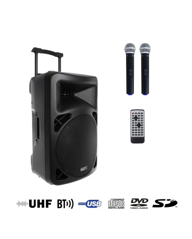 Sono Portable Lecteur CD MP3/SD/USB/DIVX/Bluetooth + 2 Micros Main UHF
