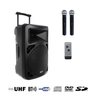 Sono Portable Lecteur CD MP3/SD/USB/DIVX/Bluetooth + 2 Micros Main UHF