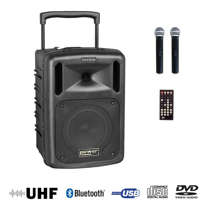 Sono Portable CD MP3 + USB + DIVX + 2 Micros main UHF + Bluetooth