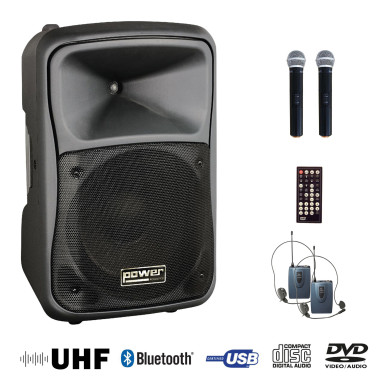 Sono Portable CD MP3 + USB + Divx +2 Micros Main UHF + Body Pack + Bluetooth