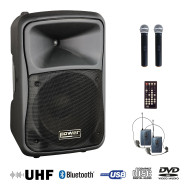 Sono Portable CD MP3 + USB + Divx +2 Micros Main UHF + Body Pack + Bluetooth