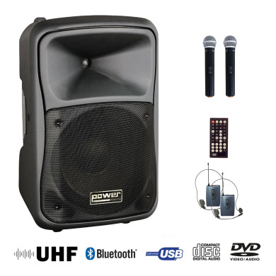 Sono Portable CD MP3 + USB +DIVX + 2 Micros Main UHF + Body Pack + Bluetooth