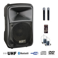 Sono Portable CD MP3 + USB +DIVX + 2 Micros Main UHF + Body Pack + Bluetooth