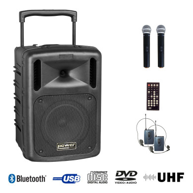 Sono Portable CD MP3+USB+DIVX+2 Micros Main UHF+BODY PACK + Bluetooth
