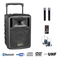 Sono Portable CD MP3+USB+DIVX+2 Micros Main UHF+BODY PACK + Bluetooth