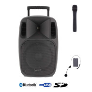 Sono Portable 15’’ sur Batterie + 1 Micro Main VHF + 1 Micro Serre-tête