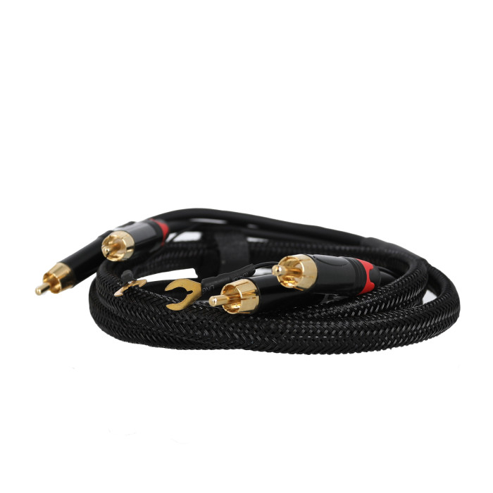 Câble Platine Vinyles 1,5m - 2 RCA Mâle - 2 RCA Mâle + 1 MASSE