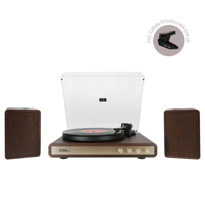 Platine Vintage Hifi + Enceintes - Finition Bois Foncé