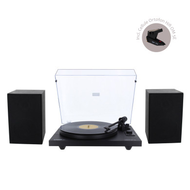 Platine Vinyle Hifi à Courroie USB/Récepteur Bluetooth + Enceintes Passives en Finition Noire