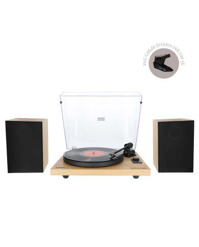 Platine Vinyle Hifi à Courroie USB/Récepteur Bluetooth + Enceintes Passives en Finition Hêtre