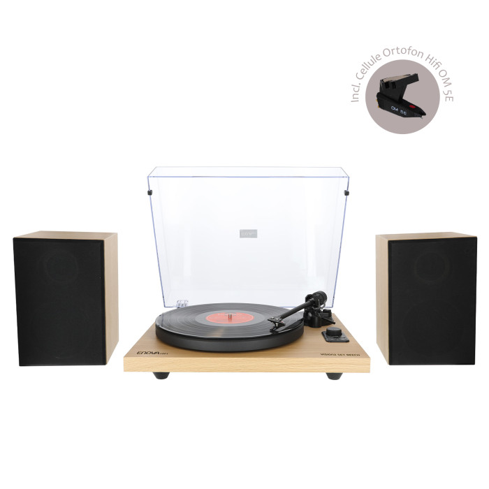 Platine Vinyle Hifi à Courroie USB/Récepteur Bluetooth + Enceintes Passives en Finition Hêtre
