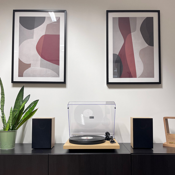 Platine Vinyle Hifi à Courroie USB/Récepteur Bluetooth + Enceintes Passives en Finition Hêtre