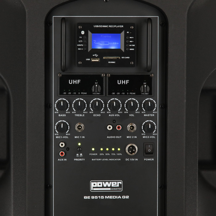 Portable Lecteur SD/USB/Bluetooth + 2 Micros Main UHF