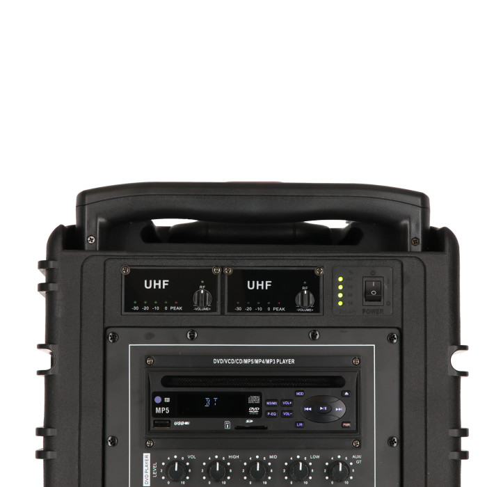 Sono Portable CD MP3 + USB + Bluetooth + DIVX + 2 Micros Main UHF