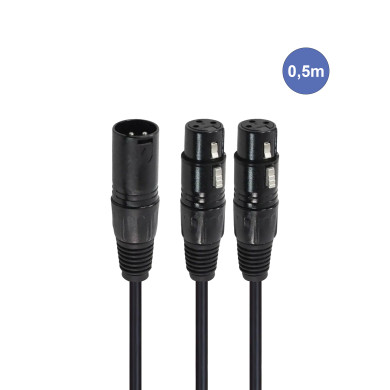 Câble 0,5m - XLR 3 PIN Mâle - 2 XLR 3 PIN Femelle
