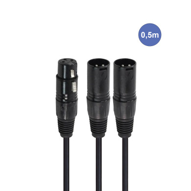 Câble 0,5m - XLR 3 PIN Femelle - 2 XLR 3 PIN Mâle