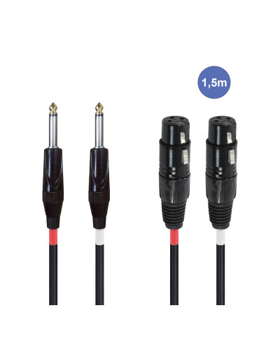 Câble 1,5m - 2 JACK MONO - 2 XLR 3 PIN Femelle