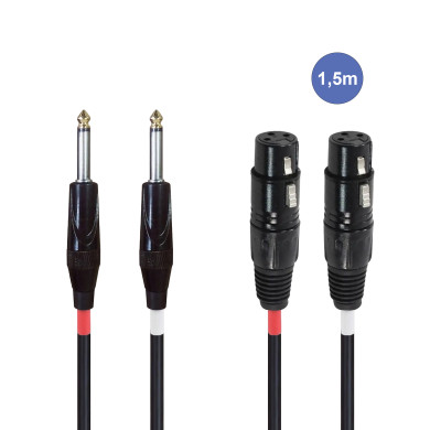 Câble 1,5m - 2 JACK MONO - 2 XLR 3 PIN Femelle
