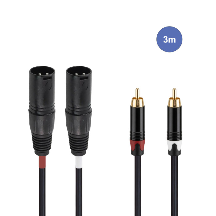 Câble 3m - XLR 3 PIN Mâle - RCA Mâle