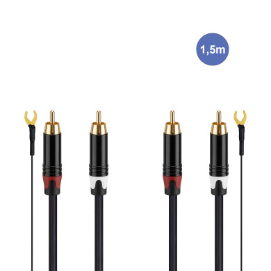 Câble Platine Vinyles 1,5m - 2 RCA Mâle - 2 RCA Mâle + 1 MASSE