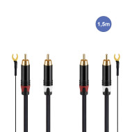 Câble Platine Vinyles 1,5m - 2 RCA Mâle - 2 RCA Mâle + 1 MASSE
