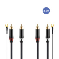 Câble Platine Vinyles 2,5m - 2 RCA Mâle - 2 RCA Mâle + 1 MASSE