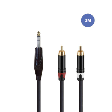 Câble 3m - JACK STEREO Mâle - 2 RCA Mâle