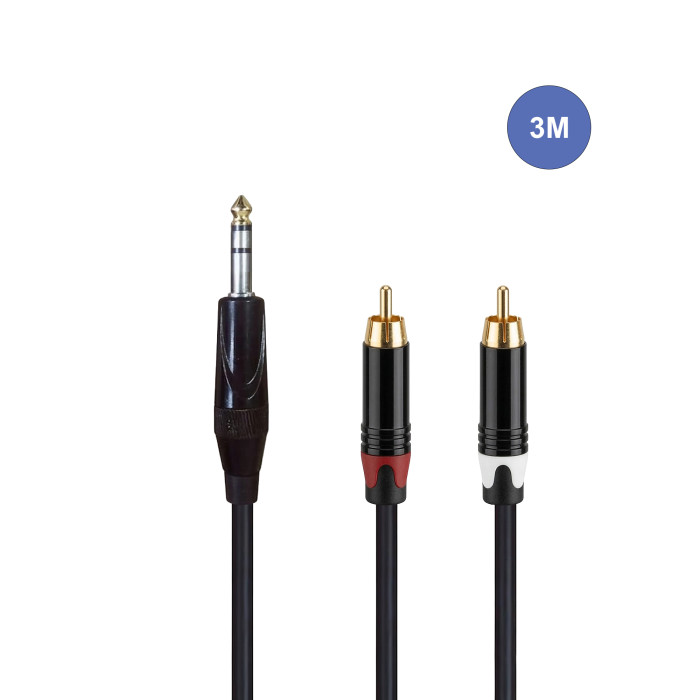 Câble 3m - JACK STEREO Mâle - 2 RCA Mâle