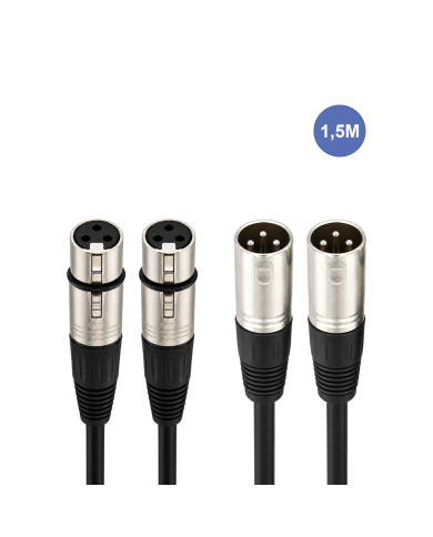 Câble 1,5m - XLR 3 PIN Mâle - XLR 3 PIN Femelle