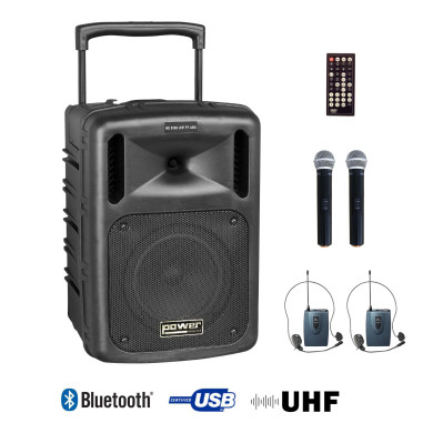 Sono Portable CD MP3+USB+Bluetooth+DIVX + 2 Micros main UHF + 2 Micros serre-tête